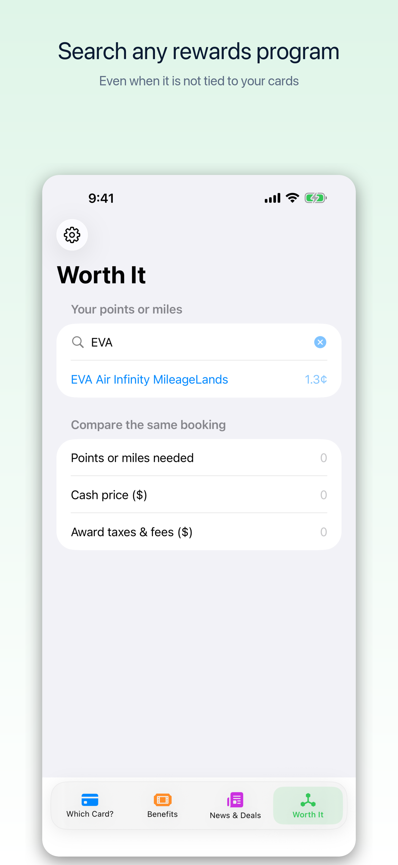 Worth It program search showing tappable autocomplete suggestions