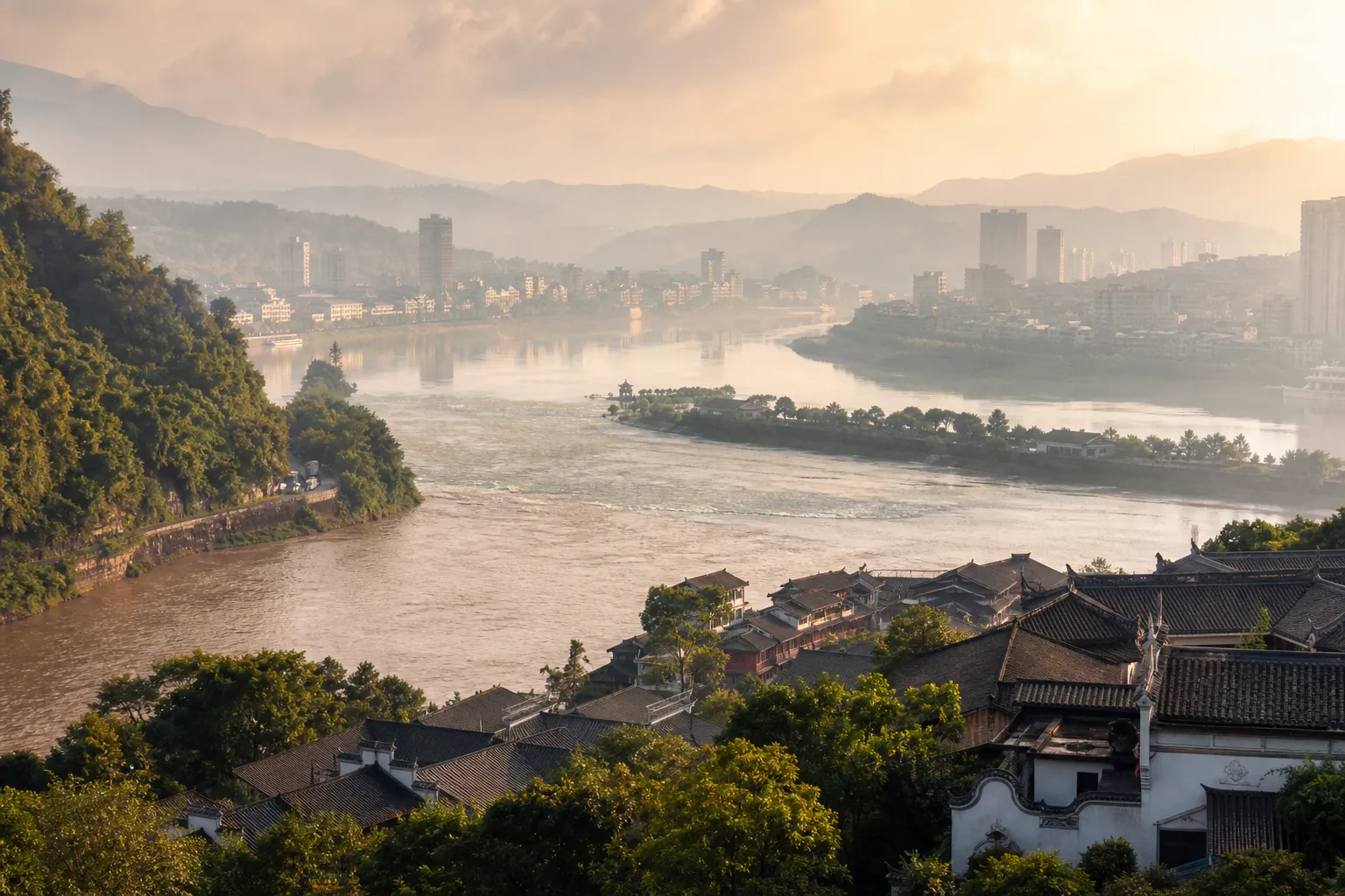 Luzhou rising above the meeting of two rivers